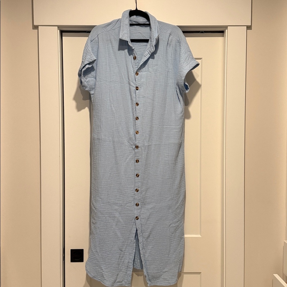 Light Blue Button-Up Dress or cover up size large